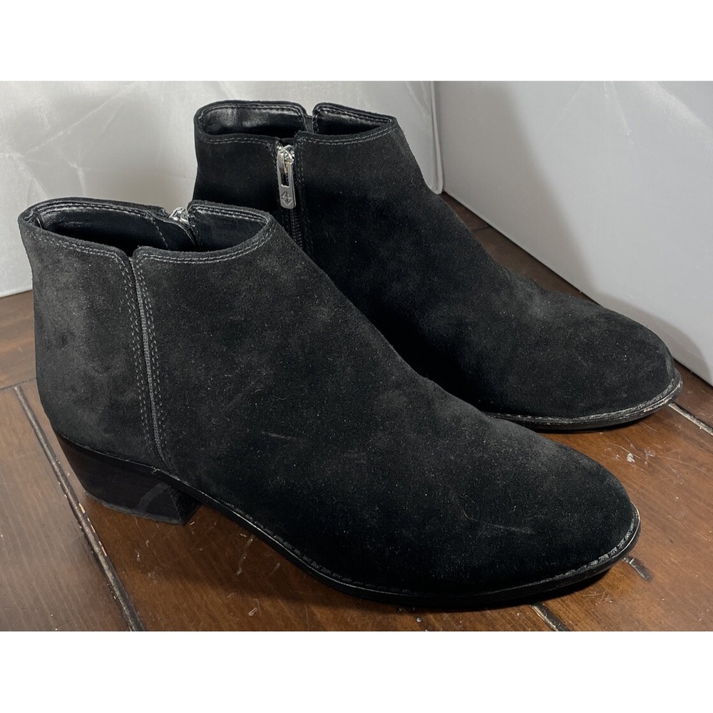 Antonio Melani Womens 9 M Ankle Boots Black Suede Side Zip Block Heel Booties‎